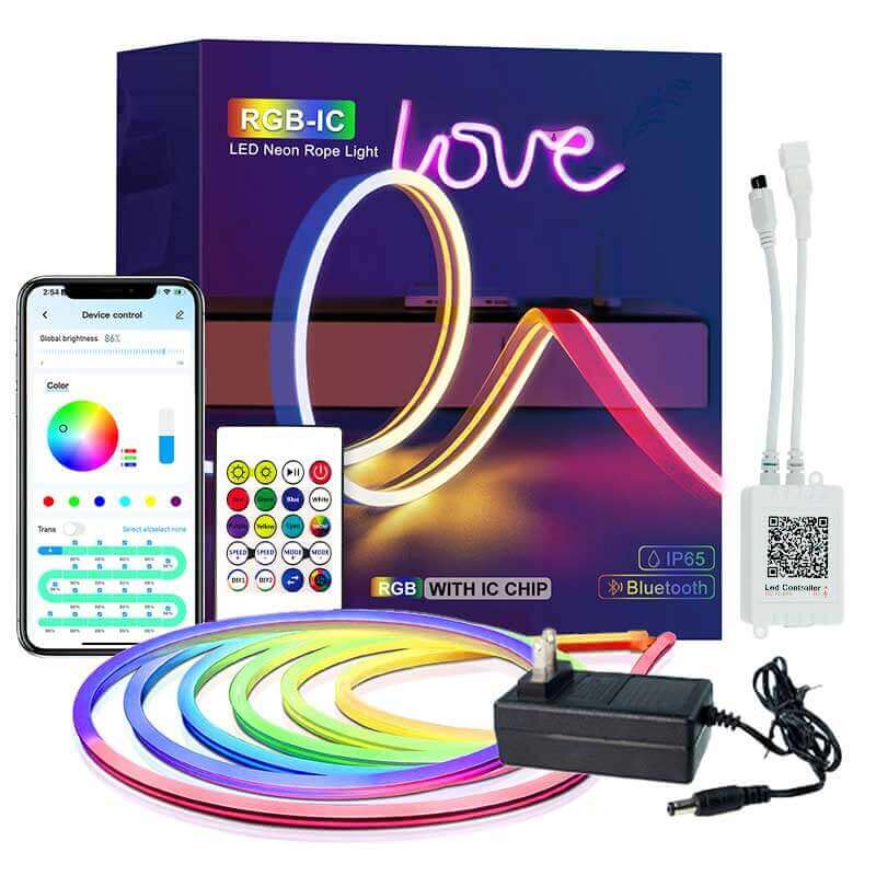 Bande lumineuse flexible LED 24 V RGB 16 pieds avec contrôle intelligent par application Bluetooth