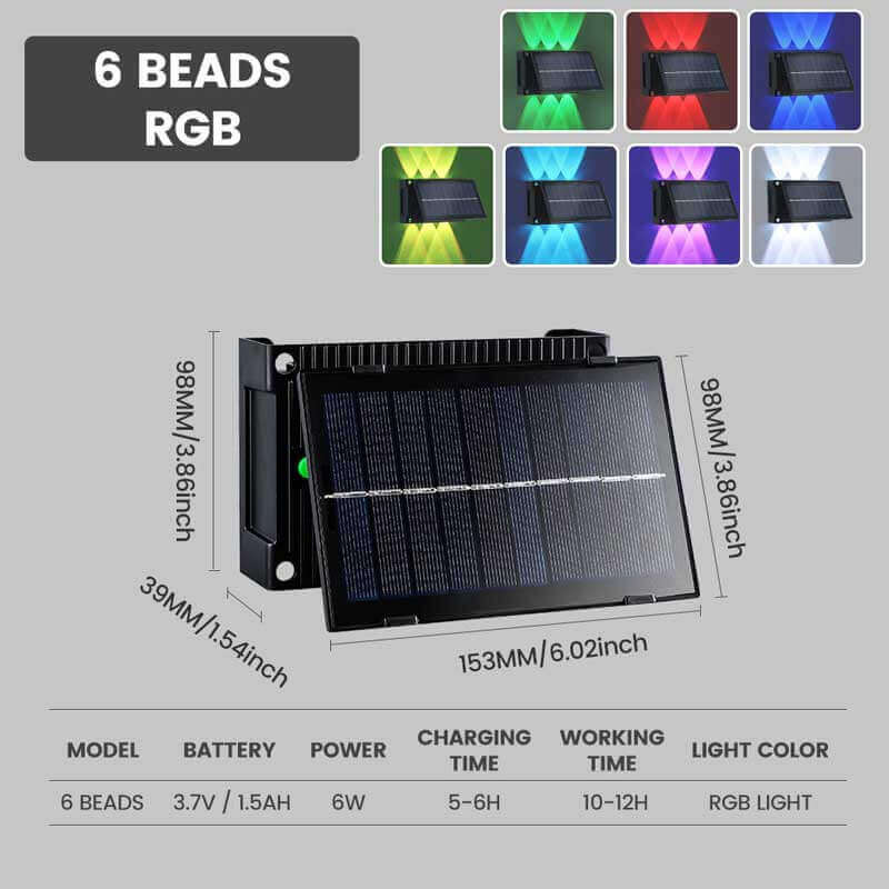Lot de 6 lampes solaires de jardin à lumière blanche/couleur RVB avec capteur de lumière 6 W