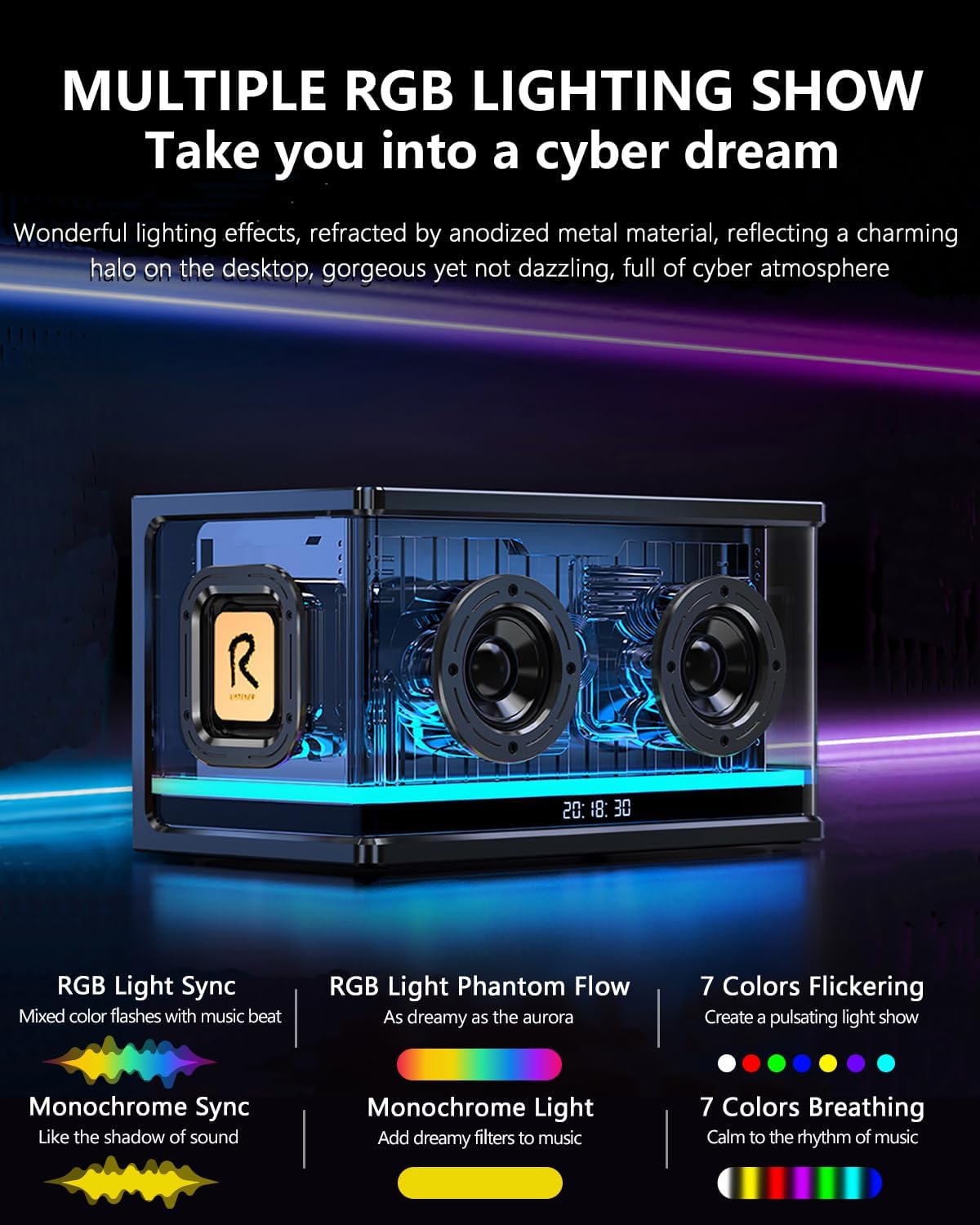 Bluetooth Ultra Heavy Bass 40W RGB Mechanical Cyber Light Industrial Style Bluetooth 5.0