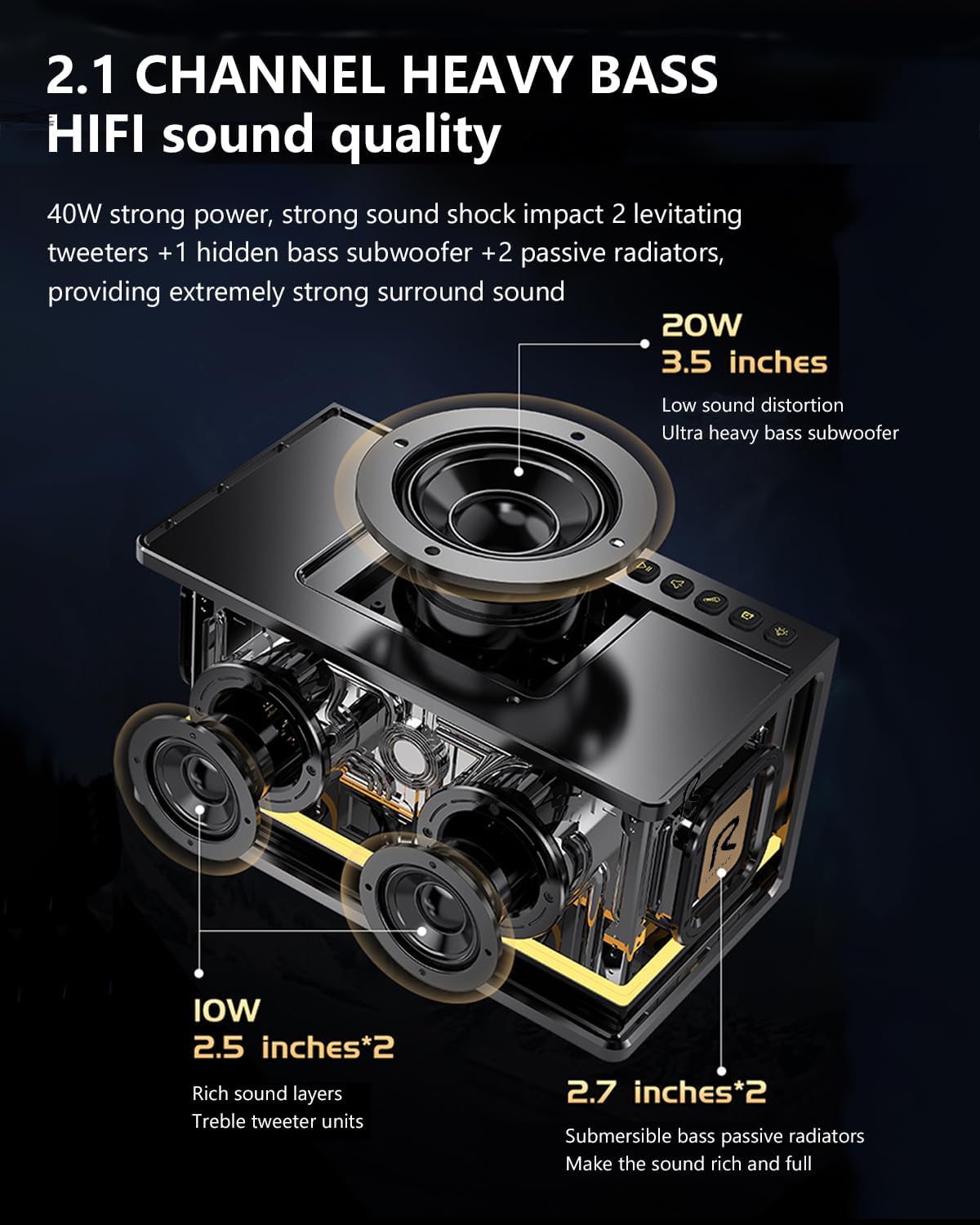 Bluetooth Ultra Heavy Bass 40W RGB Mechanical Cyber Light Industrial Style Bluetooth 5.0