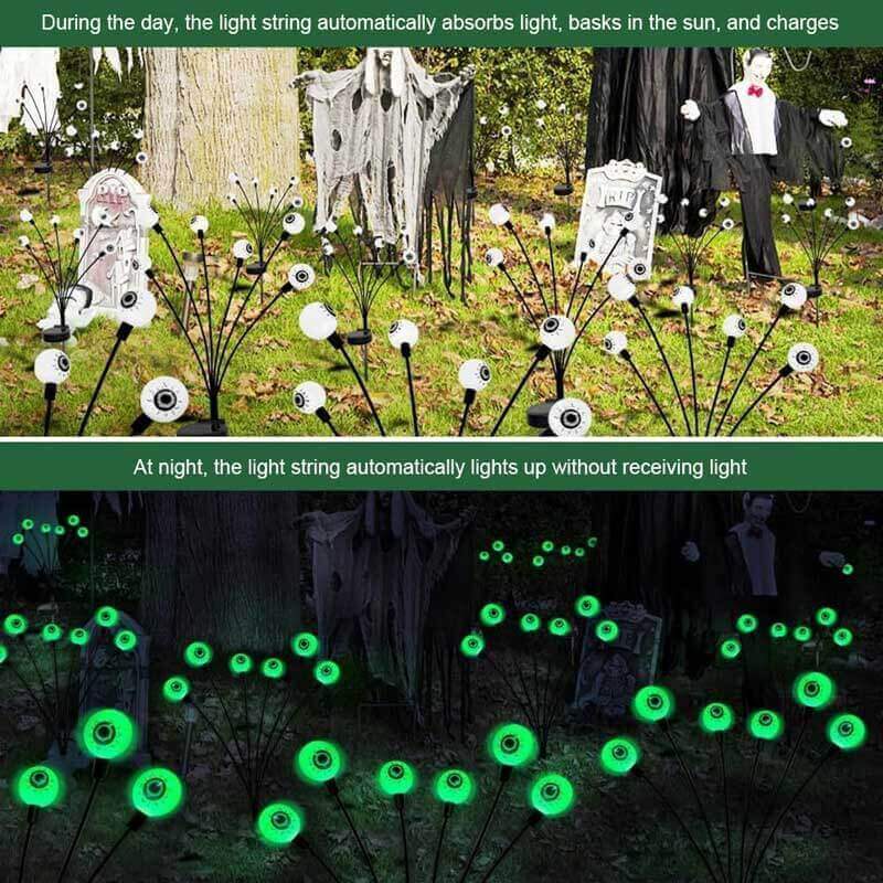 Lot de 4 lampes solaires pour Halloween en forme de globe oculaire, éclairage de jardin sur piquet, étanche