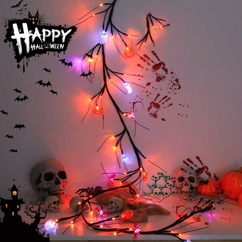 Lot de 2 guirlandes lumineuses pour sapin d'Halloween avec 54 LED USB