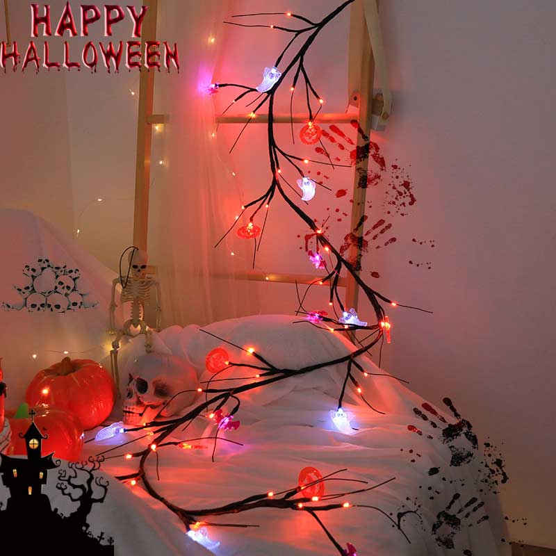 Lot de 2 guirlandes lumineuses pour sapin d'Halloween avec 54 LED USB