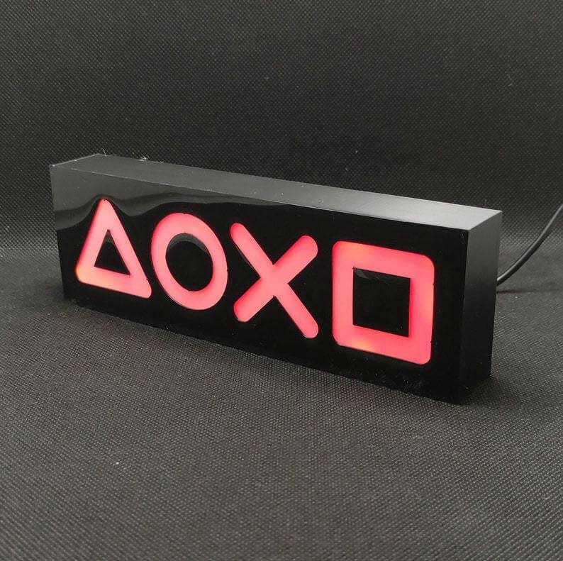 Handmade WOOD PLAYSTATION ICONS Led Lightbox Sign