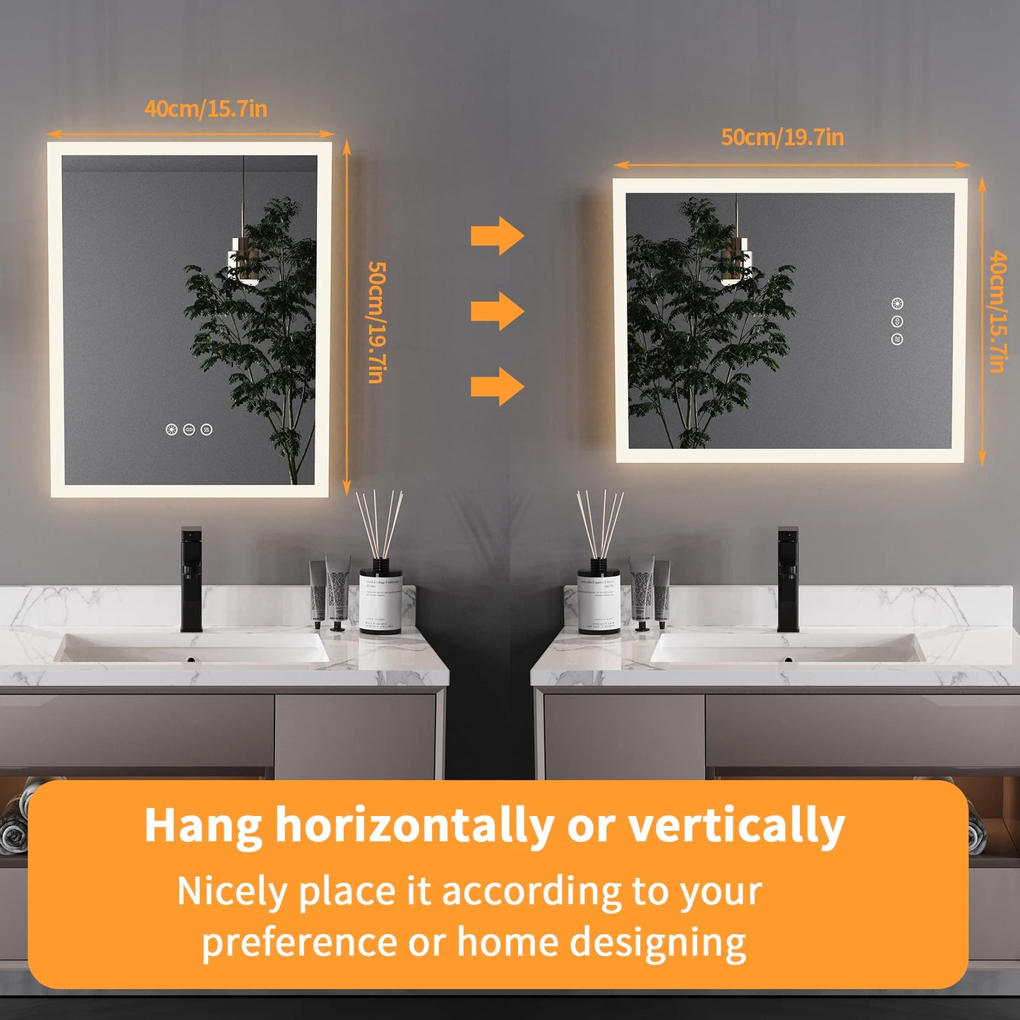 16x20 Zoll Badezimmerspiegel mit LED-Beleuchtung und Antibeschlagschutz, Kosmetikspiegel zur Wandmontage mit Smart-Touch-Taste, Memory-Funktion