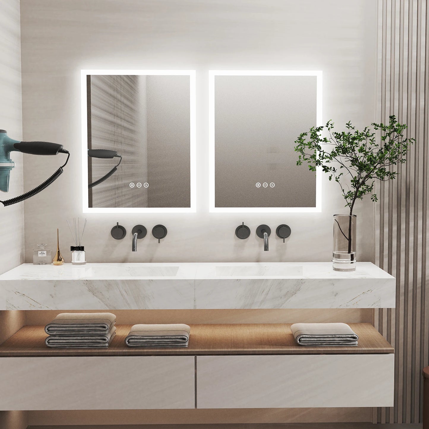16x20 Zoll Badezimmerspiegel mit LED-Beleuchtung und Antibeschlagschutz, Kosmetikspiegel zur Wandmontage mit Smart-Touch-Taste, Memory-Funktion