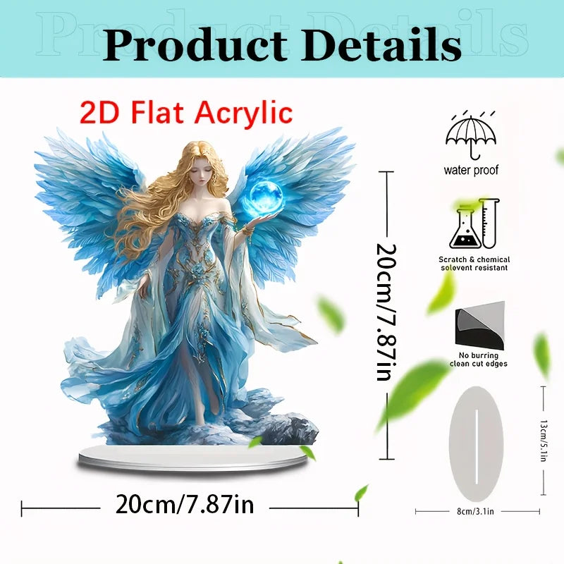 Blue Wing Ornament/guardian Angel Statue/acrylic Desktop Decoration/including Bracket, Suitable for Home and Office.