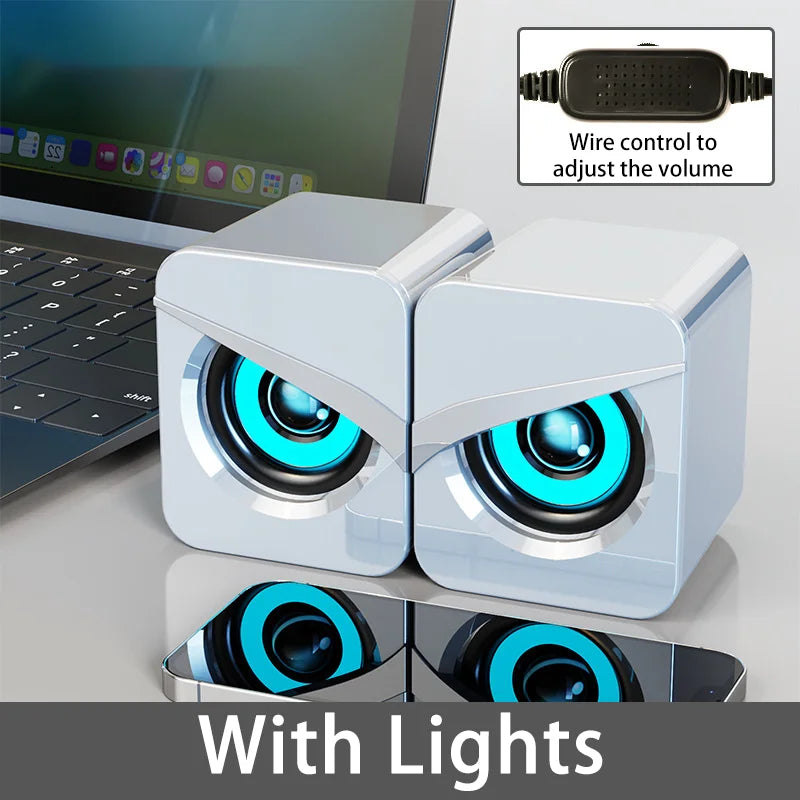 PC Speakers HIFI Stereo Audio Microphone USB Wired With LED Light