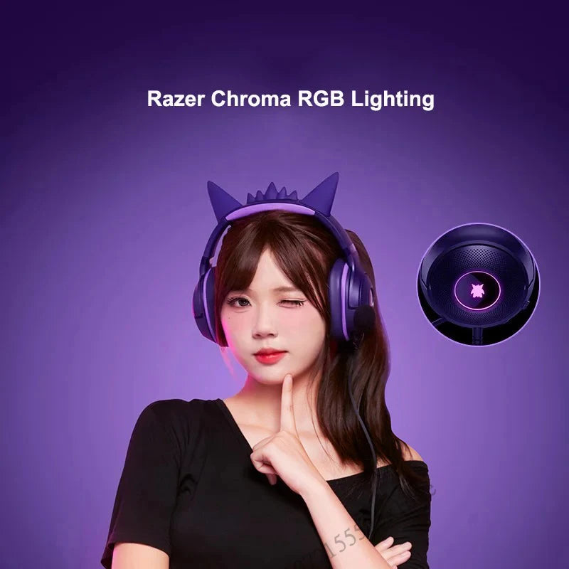 Razer Pokemon Gengar Edition RGB Kraken Kitty V2 Wired USB Gaming Headset - TriForce 40mm Drivers - HyperClear Cardioid Mic