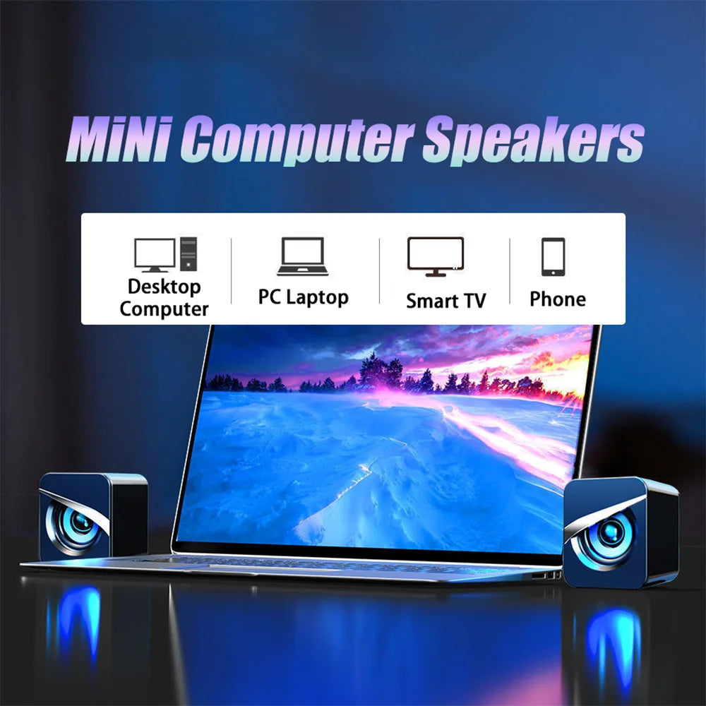 PC Speakers HIFI Stereo Audio Microphone USB Wired With LED Light