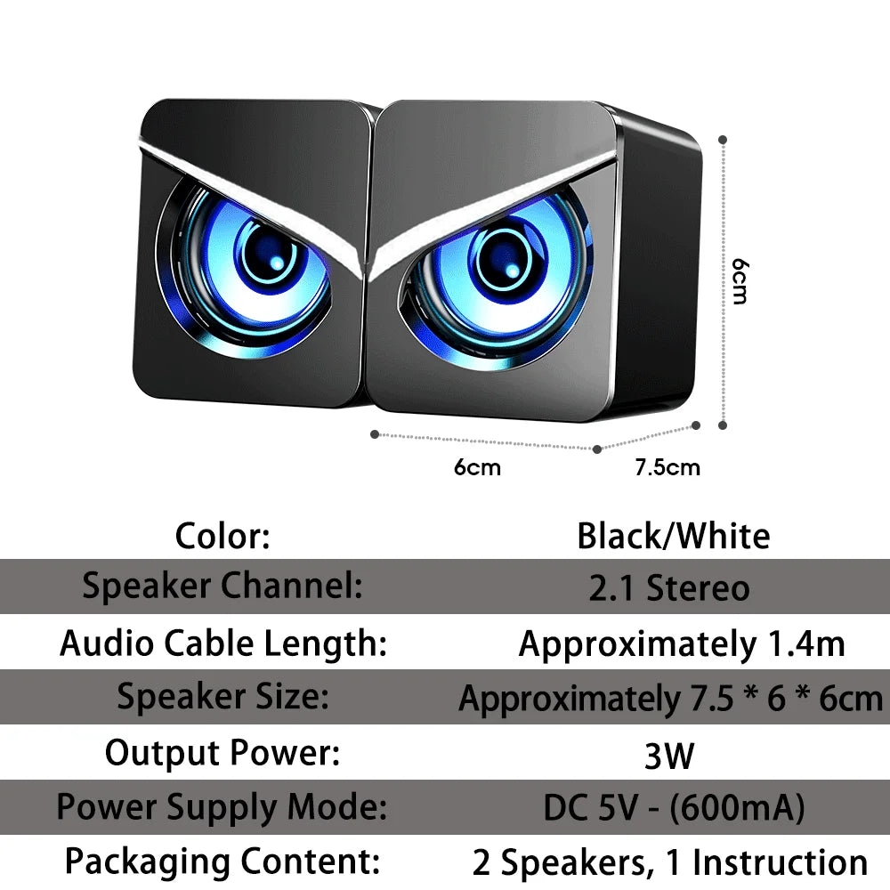 PC Speakers HIFI Stereo Audio Microphone USB Wired With LED Light