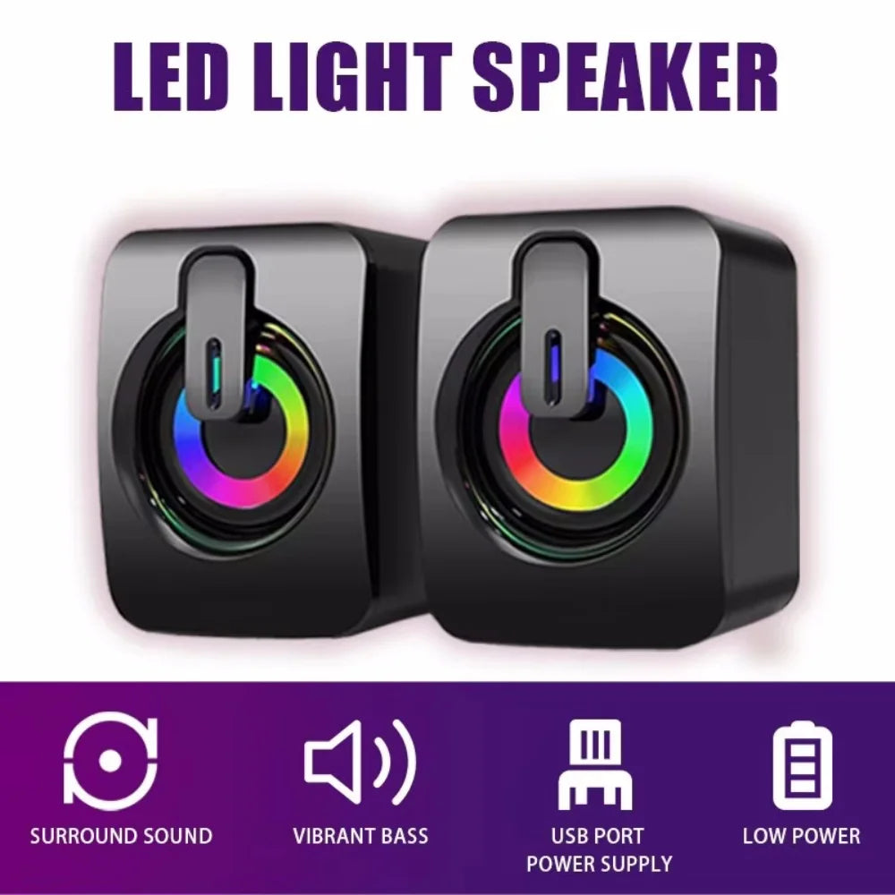 Mini Gaming Speakers HIFI Stereo Microphone USB Wired with LED Light