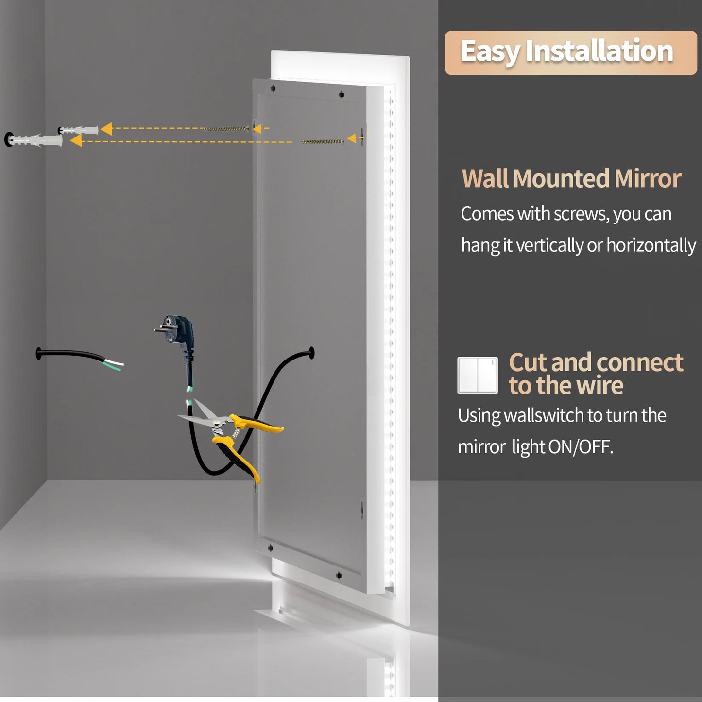 16x20 Zoll Badezimmerspiegel mit LED-Beleuchtung und Antibeschlagschutz, Kosmetikspiegel zur Wandmontage mit Smart-Touch-Taste, Memory-Funktion