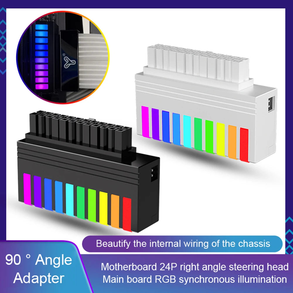 ARGB Power Mainboard Connector 9 LED 24Pin Female To Male 90 Degree Power Adapter 5V 3 Pin ARGB DIY for Desktop PC Power Supply