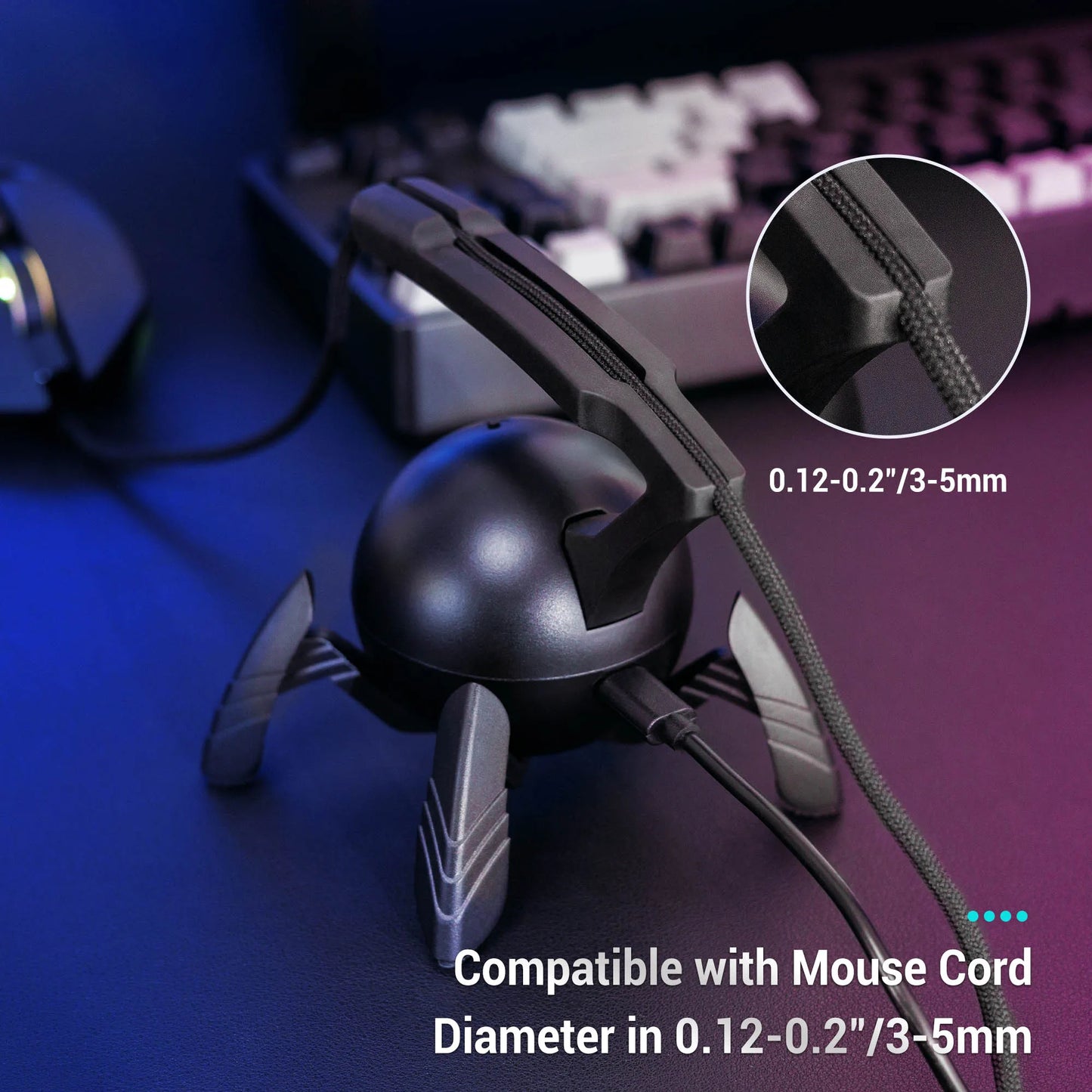 RGB Light Mouse Cable Holder Cord Clip Wire Organizer With 3 USB Ports