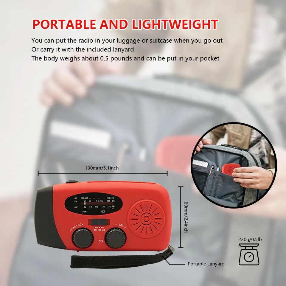 2000mAh Emergency Crank Weather Radio FM/AM Solar Radio Portable Radio with 1W 3Modes LED Flashlight for Camping Hiking