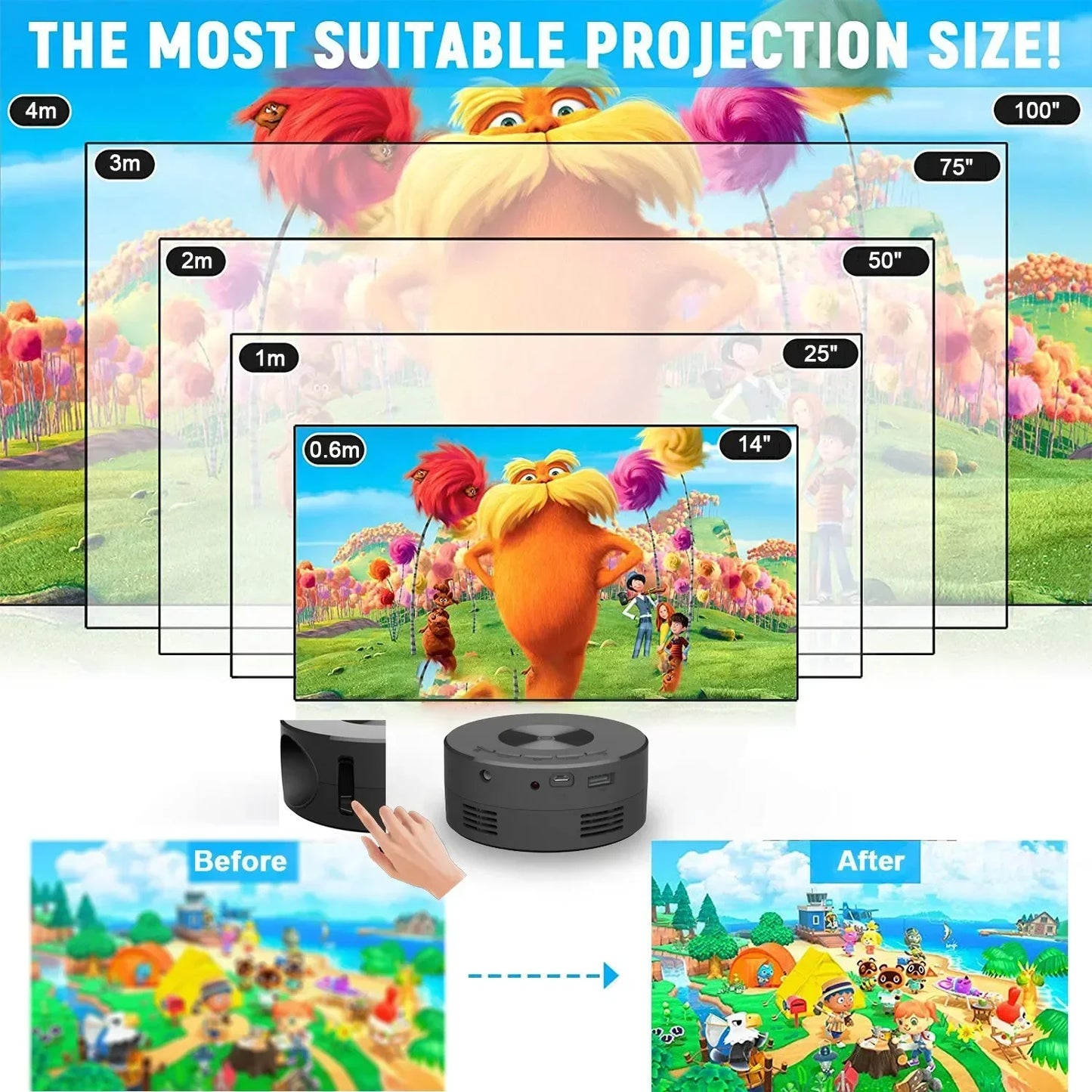 Smart Projector LED HD TV Video Projetor for 4K 1500 Lumens Android Same Screen Home Cinema Outdoor Portable Projetor