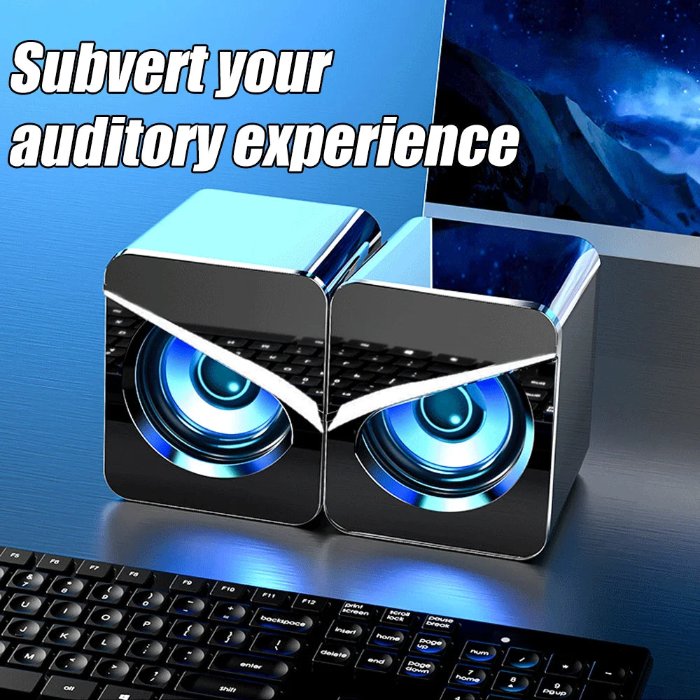 PC Speakers HIFI Stereo Audio Microphone USB Wired With LED Light