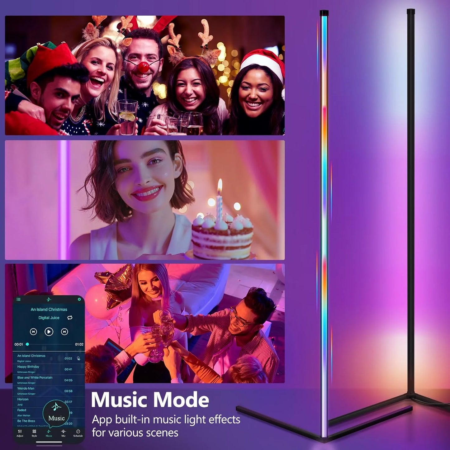 Smart RGB Floor Lamp with Music Sync Mood Light with APP & Remote Control