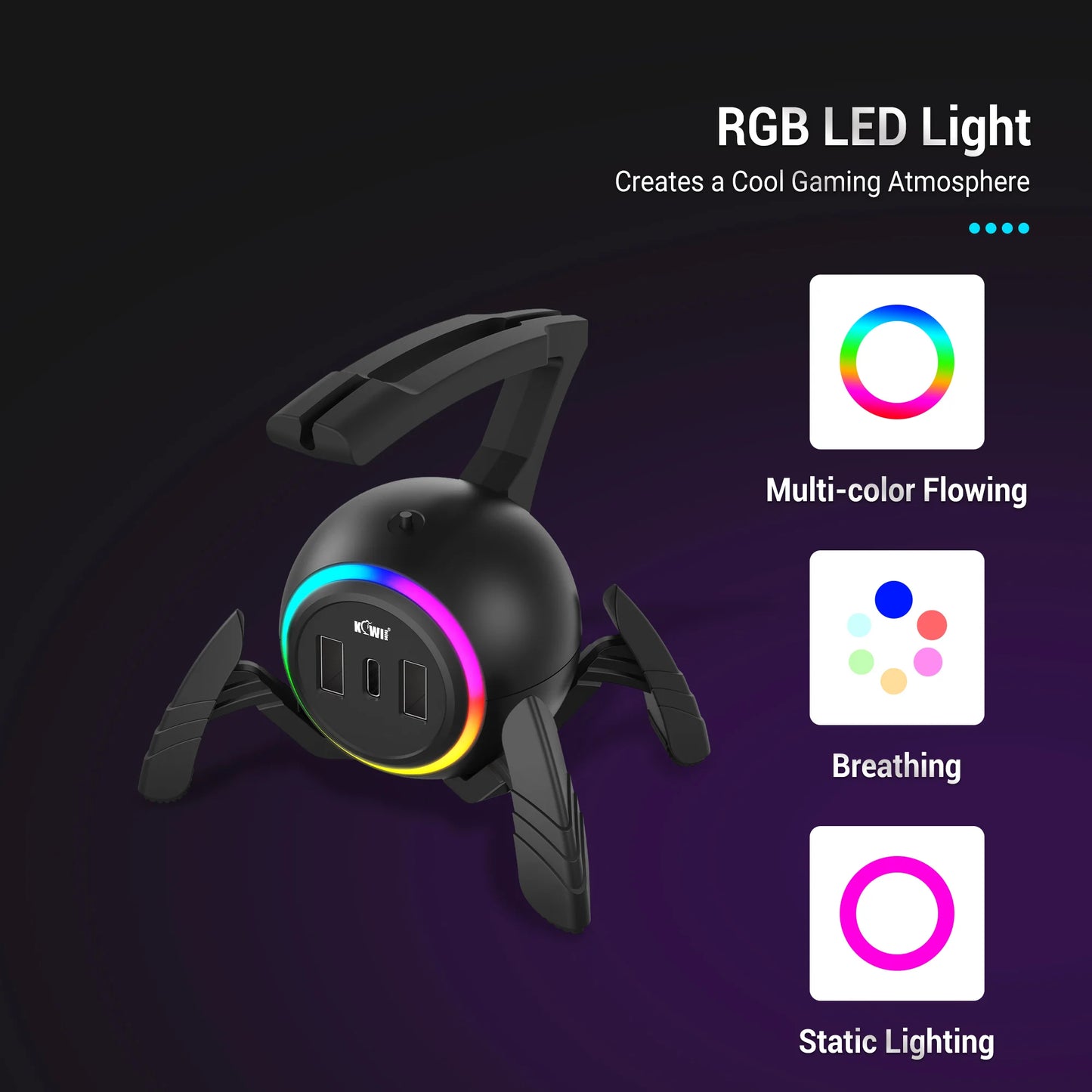 RGB Light Mouse Cable Holder Cord Clip Wire Organizer With 3 USB Ports