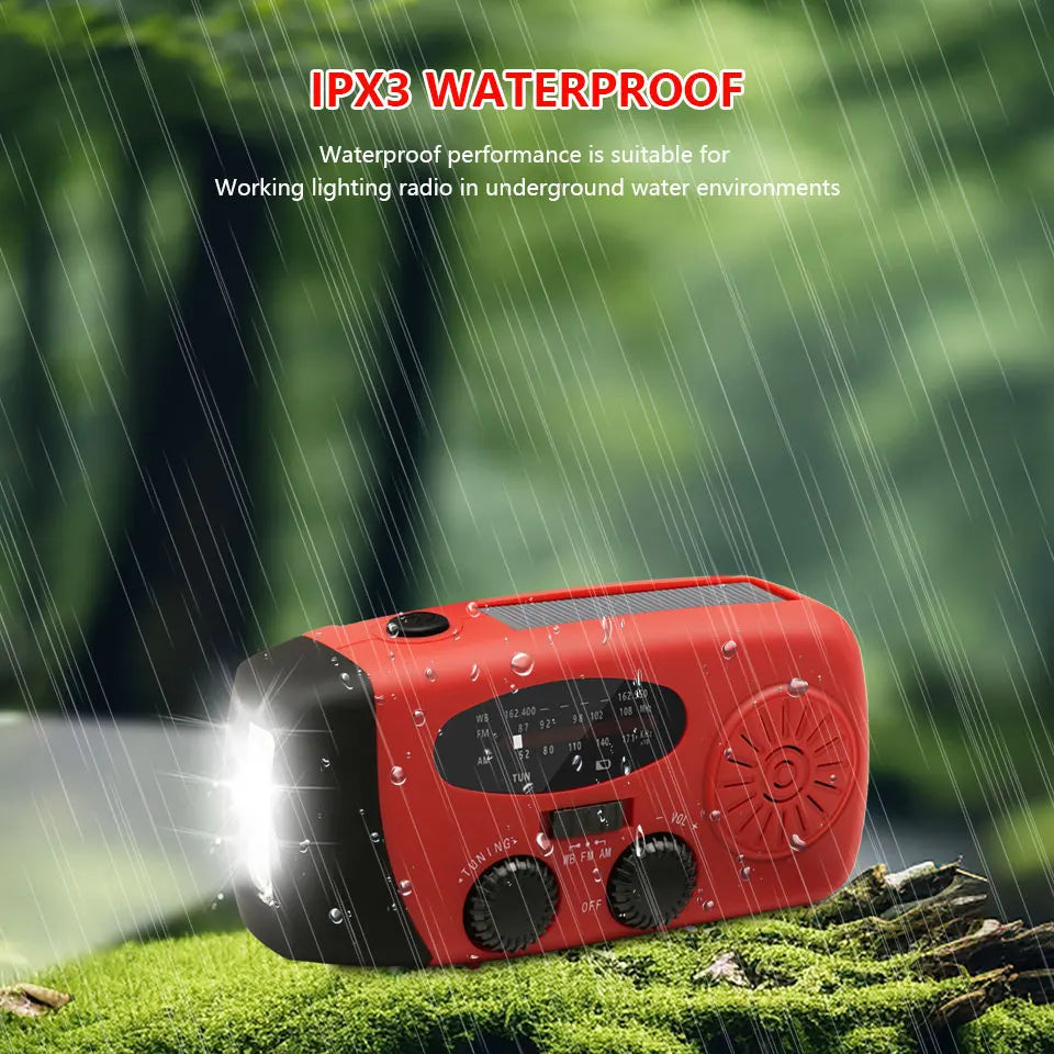 2000mAh Emergency Crank Weather Radio FM/AM Solar Radio Portable Radio with 1W 3Modes LED Flashlight for Camping Hiking