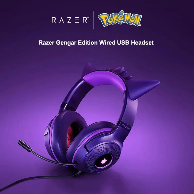Razer Pokemon Gengar Edition RGB Kraken Kitty V2 Wired USB Gaming Headset - TriForce 40mm Drivers - HyperClear Cardioid Mic
