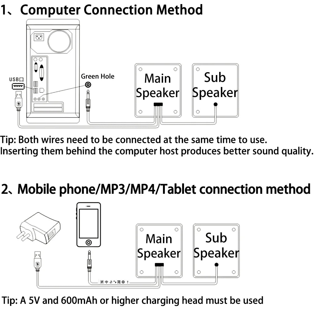 PC Speakers HIFI Stereo Audio Microphone USB Wired With LED Light