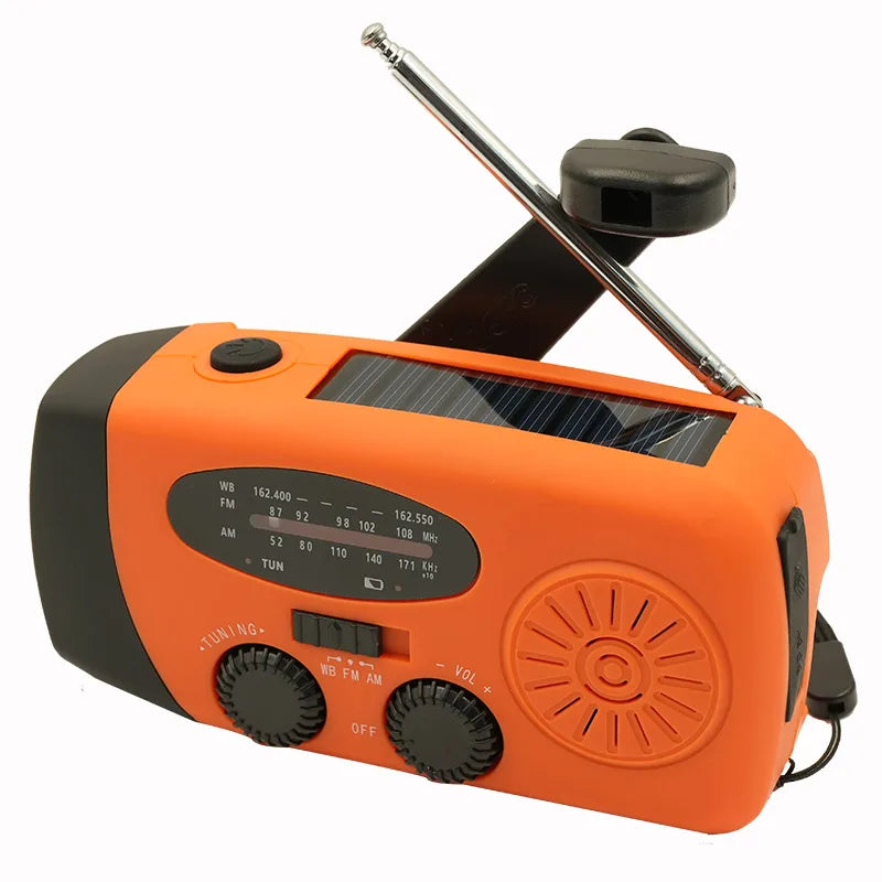 2000mAh Emergency Crank Weather Radio FM/AM Solar Radio Portable Radio with 1W 3Modes LED Flashlight for Camping Hiking