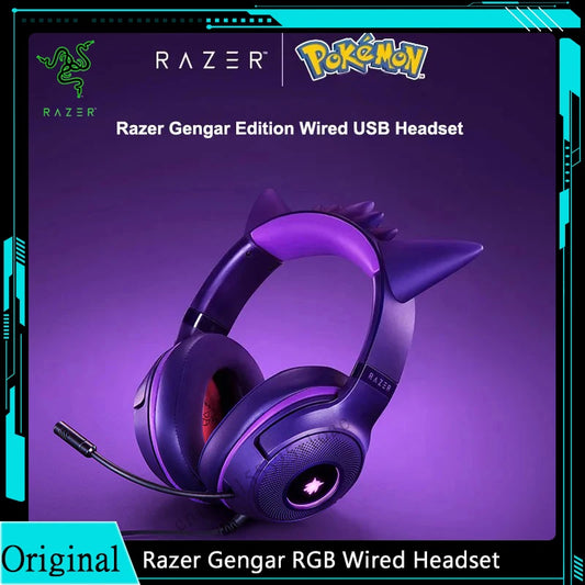 Razer Pokemon Gengar Edition RGB Kraken Kitty V2 Wired USB Gaming Headset - TriForce 40mm Drivers - HyperClear Cardioid Mic