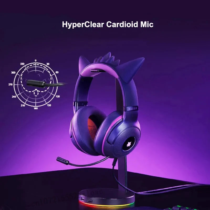 Razer Pokemon Gengar Edition RGB Kraken Kitty V2 Wired USB Gaming Headset - TriForce 40mm Drivers - HyperClear Cardioid Mic