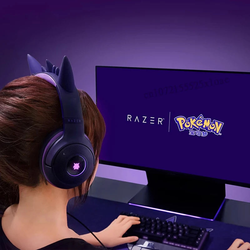 Razer Pokemon Gengar Edition RGB Kraken Kitty V2 Wired USB Gaming Headset - TriForce 40mm Drivers - HyperClear Cardioid Mic