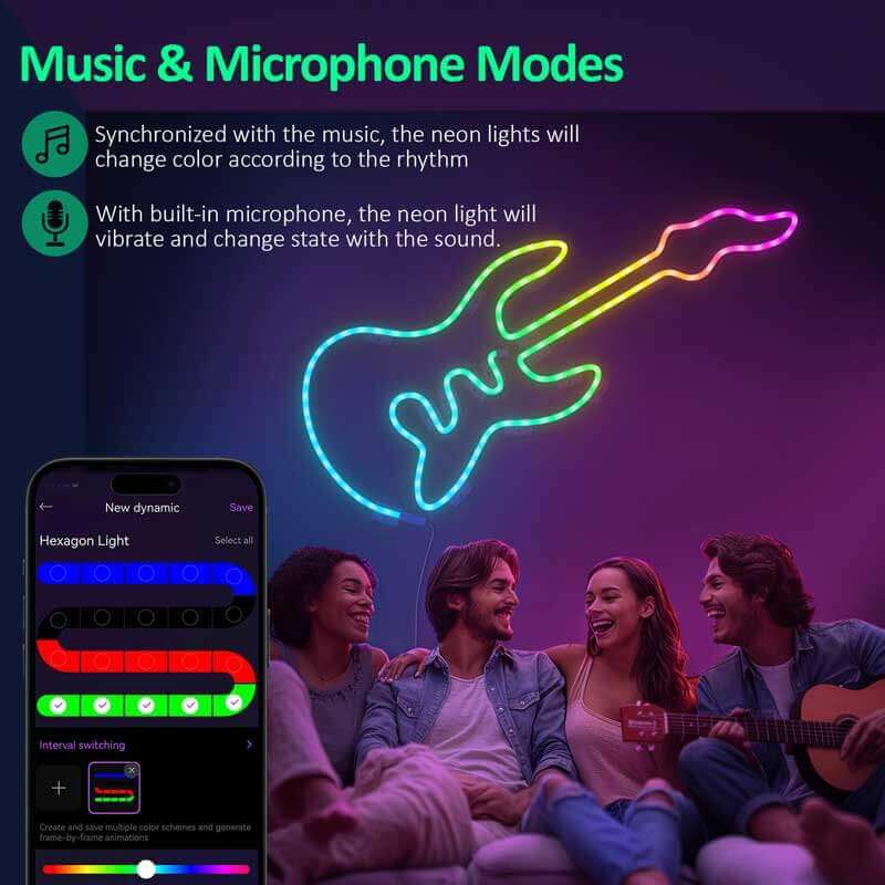 3er-Pack 3 m lange LED-Neonlichtstreifen mit Bluetooth