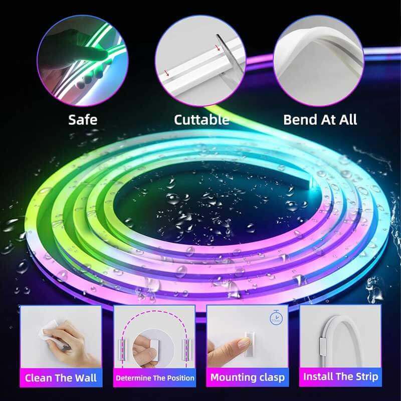 Bande lumineuse flexible LED 24 V RGB 16 pieds avec contrôle intelligent par application Bluetooth