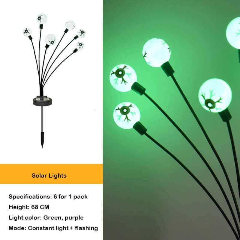 Lot de 4 lampes solaires pour Halloween en forme de globe oculaire, éclairage de jardin sur piquet, étanche