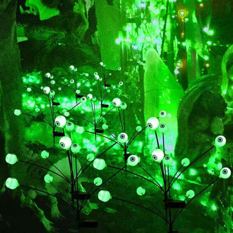 Lot de 4 lampes solaires pour Halloween en forme de globe oculaire, éclairage de jardin sur piquet, étanche