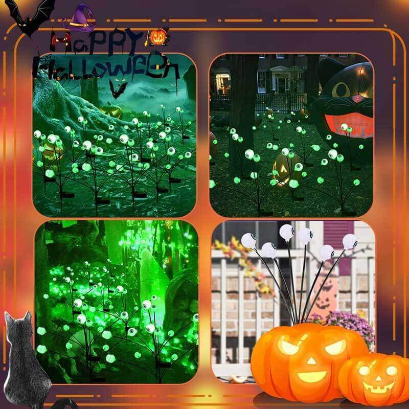 Lot de 4 lampes solaires pour Halloween en forme de globe oculaire, éclairage de jardin sur piquet, étanche