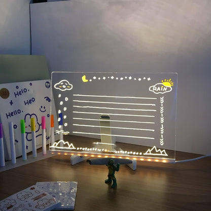 LED Lamp Acrylic Message Note Board Erasable USB  Charging