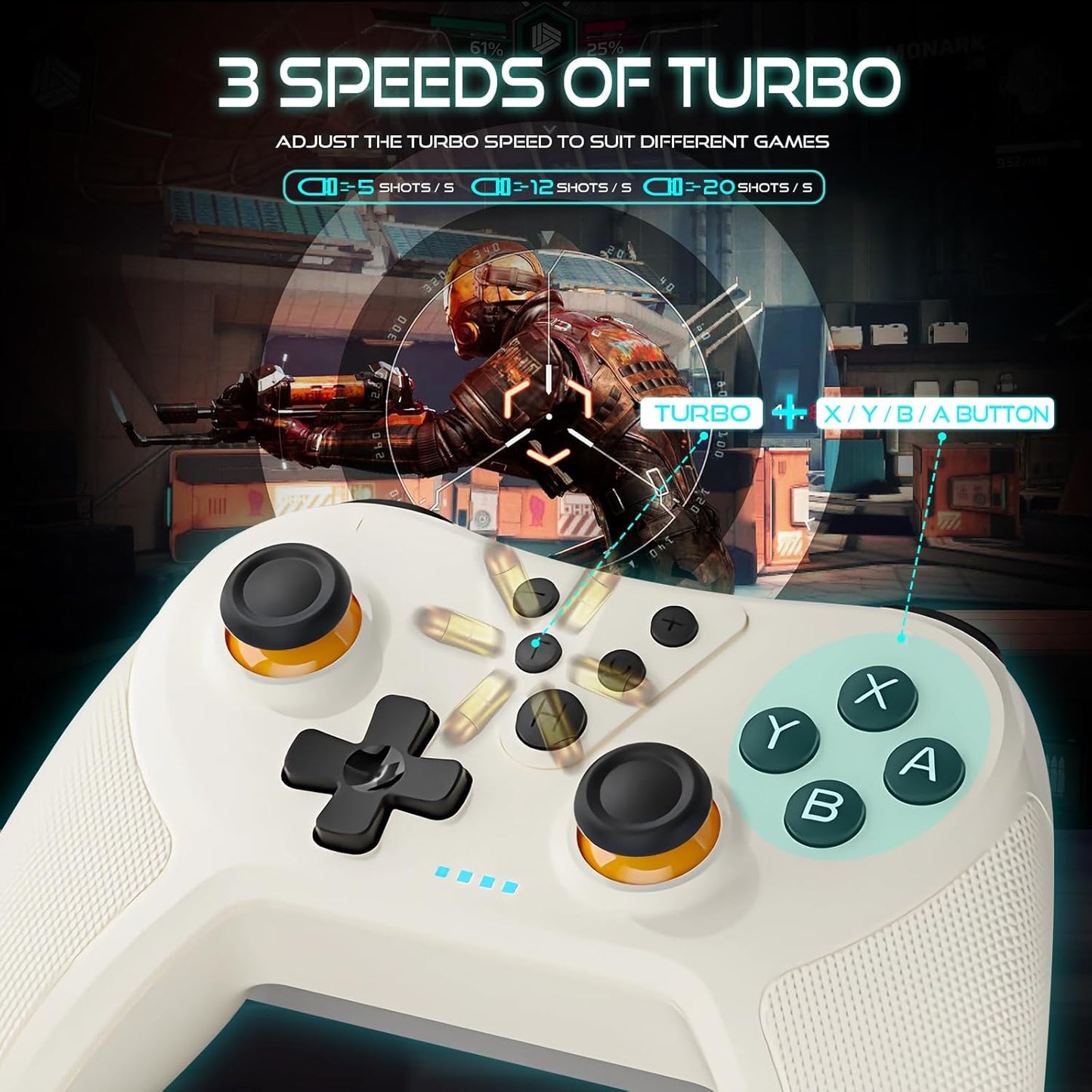 Wireless Gaming Controller Gamepad Joypad with Adjustable Gyro Axis Turbo Dual Shock