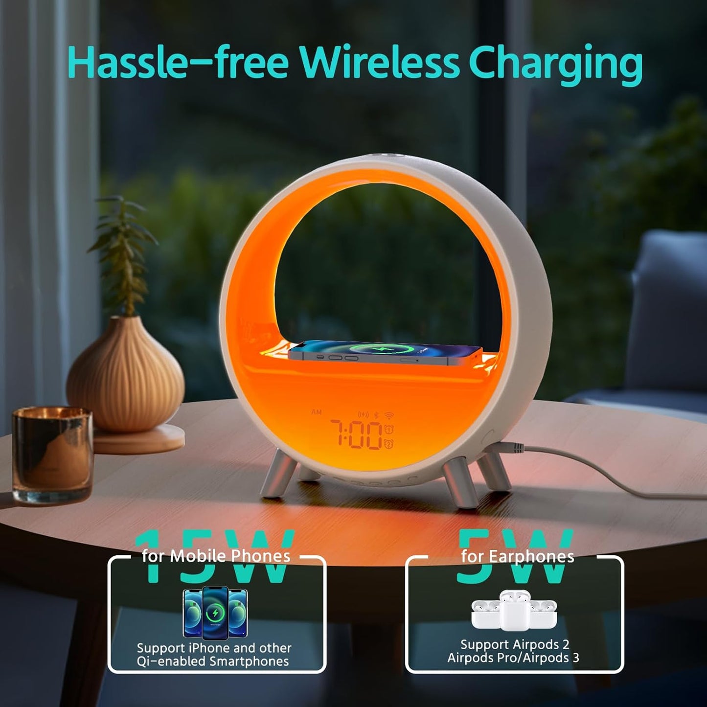 Sunset & Sunrise Alarm Clock with Wireless Charging Station - YouWei Trade