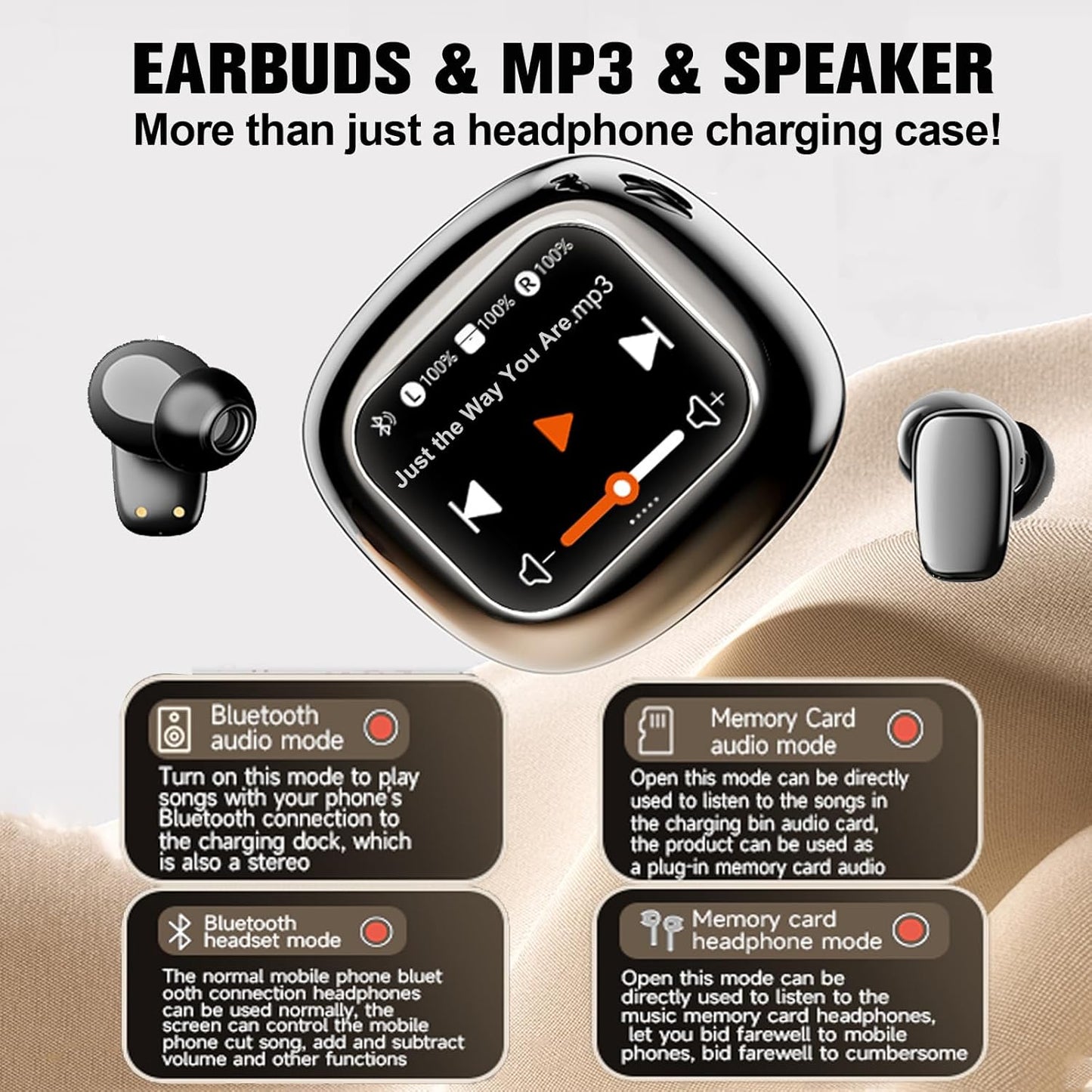 Touch Screen ANC Earbuds with Small Portable Bluetooth 5.4 Speaker