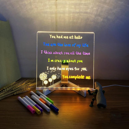 LED Lamp Acrylic Message Note Board Erasable USB  Charging