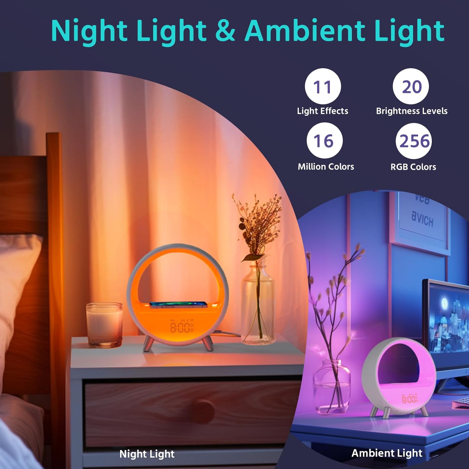 Sunset & Sunrise Alarm Clock with Wireless Charging Station - YouWei Trade