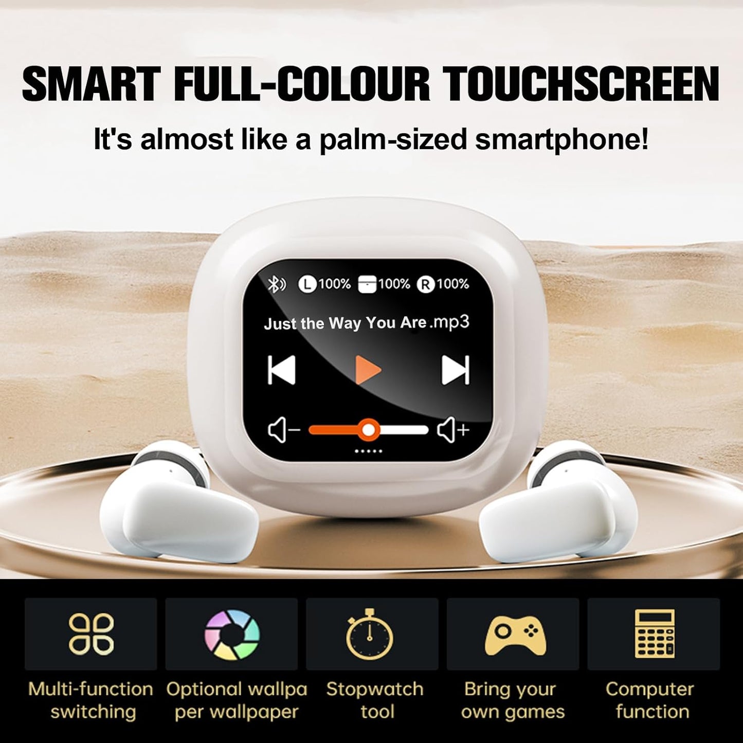 Touch Screen ANC Earbuds with Small Portable Bluetooth 5.4 Speaker