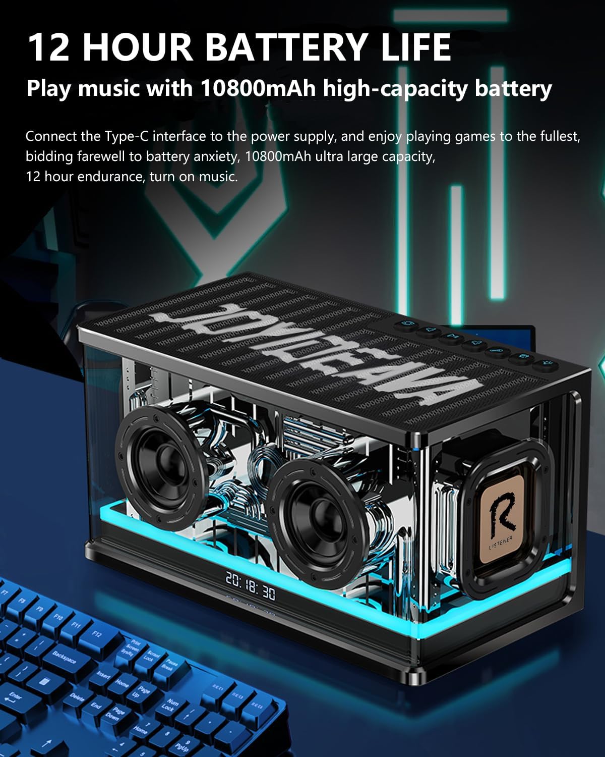 Bluetooth Ultra Heavy Bass 40W RGB Mechanical Cyber Light Industrial Style Bluetooth 5.0