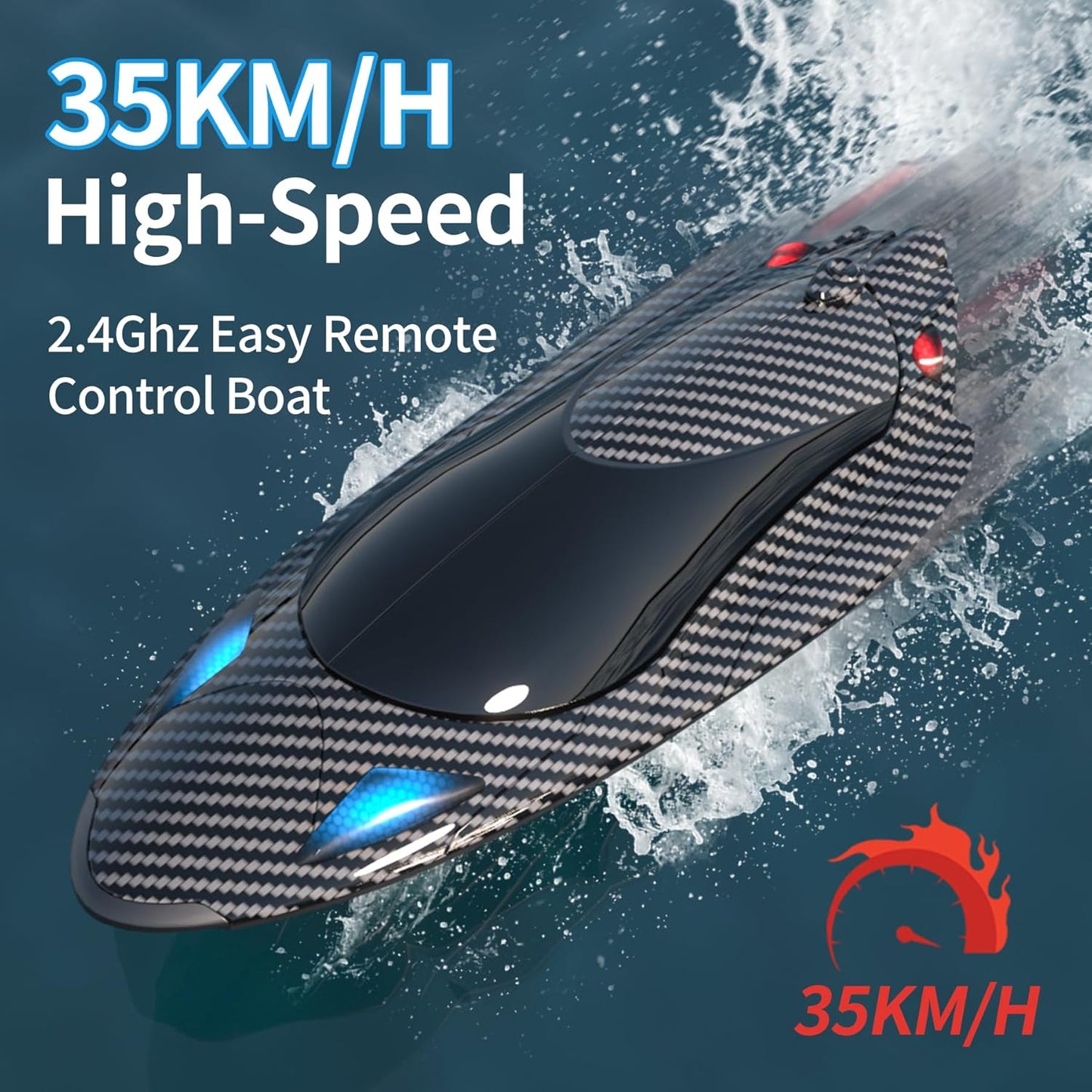 Carbon Fiber 20+MPH Fast RC Boats with LED Light Toys Gift Dual-electric version