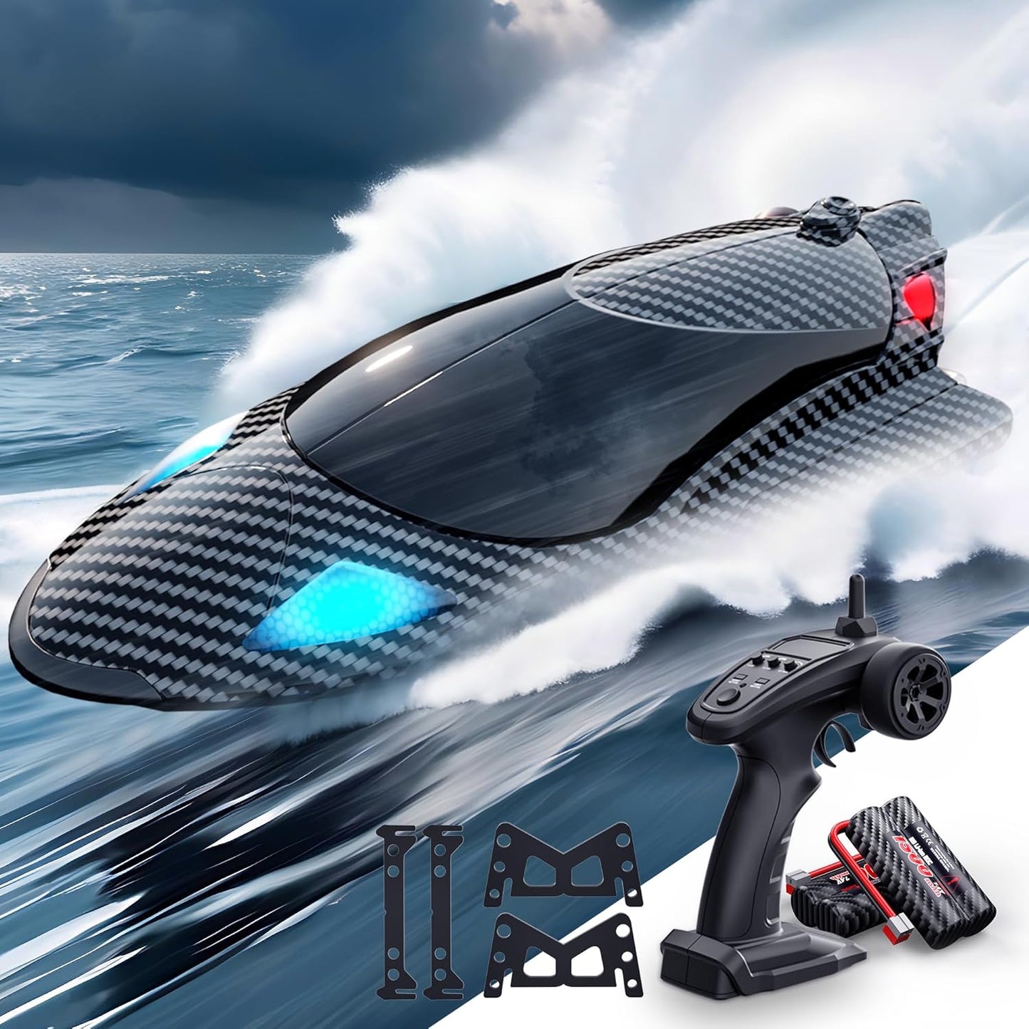 Carbon Fiber 20+MPH Fast RC Boats with LED Light Toys Gift Dual-electric version