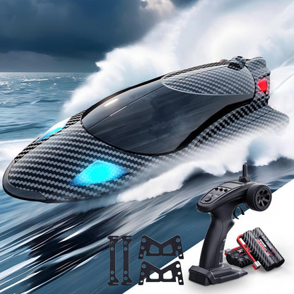 Carbon Fiber 20+MPH Fast RC Boats with LED Light Toys Gift Dual-electric version