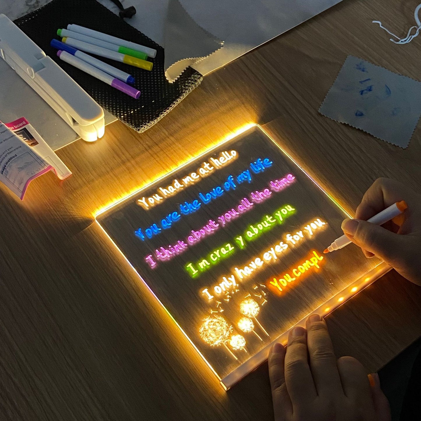 LED Lamp Acrylic Message Note Board Erasable USB  Charging