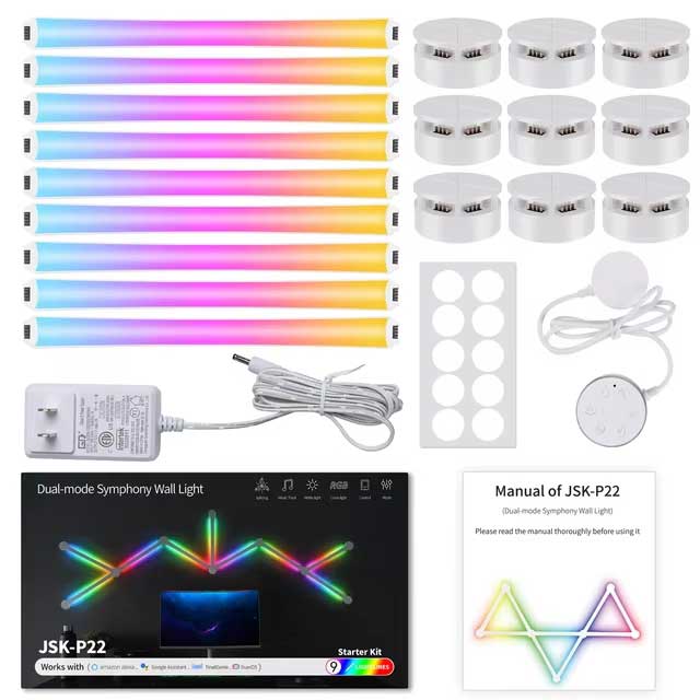 9 Pcs Smart Dimmable RGB Light Panel DIY Wall Strip Splicing Light Music Sync