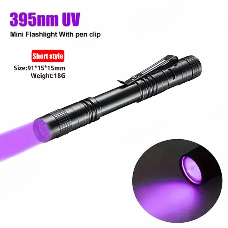 Portable UV Flashlight 365nm Ultraviolet Torch With Pen Clip